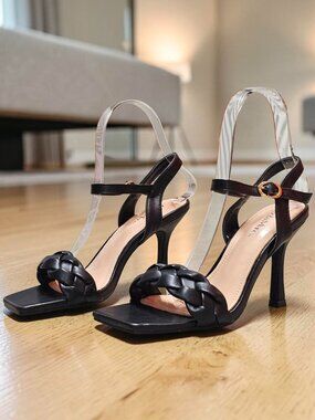 Braided Strap High Heel Sandals With Adjustable Ankle Strap & Square Toe Design
